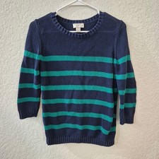 LOFT Petite Striped Shaker Knit Sweater MP Blue Green Cotton Preppy Nautical