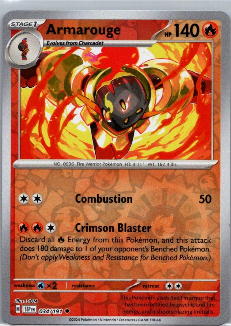 Pokemon TCG Armarouge 034/191 Surging Sparks Rev Holo NM