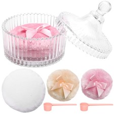 Large Body Powder Puff Set with Container, 3 Puffs 2 Spoons for Makeup