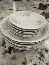 Limoges Coronet France 6 bowls  6 saucers Purple  Green Flowers Hand Painted