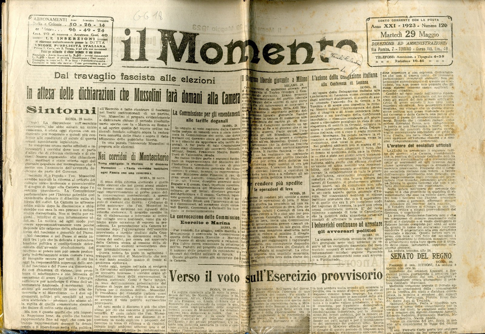 Giornale Il Momento 1923 Fascismo Dal Travaglio alle Elezioni gg 018