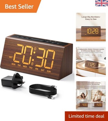 Eleganter digitaler Wecker aus Nussbaum mit Dual-Wecker & USB-Ladefunktionen