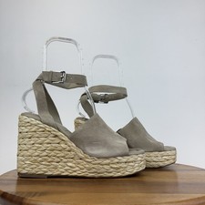 New NWOB Womens Marc Fisher LTD Nelly Taupe Suede Braided Wedges Sandals Size 11