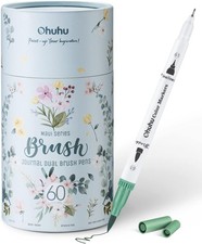 Ohuhu Colouring Pens, 60 Dual Tip Brush Pens Water-Based Art Markers with Fineli