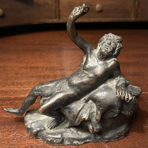Grand Tour Antique Bronze Reclining Male Nude Sculpture