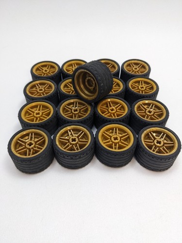 17pcs LEGO TECHNIC Wheels Pearl Gold 30.4x20 & Blk Tires 37x22 ZR 56145 55978