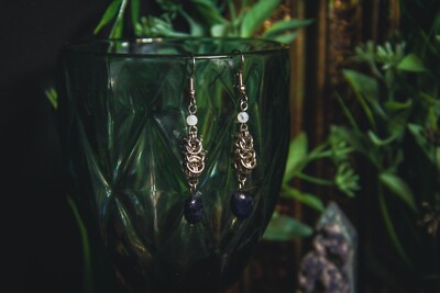 Handmade earrings stainless steel chainmaille Hekate's Torches