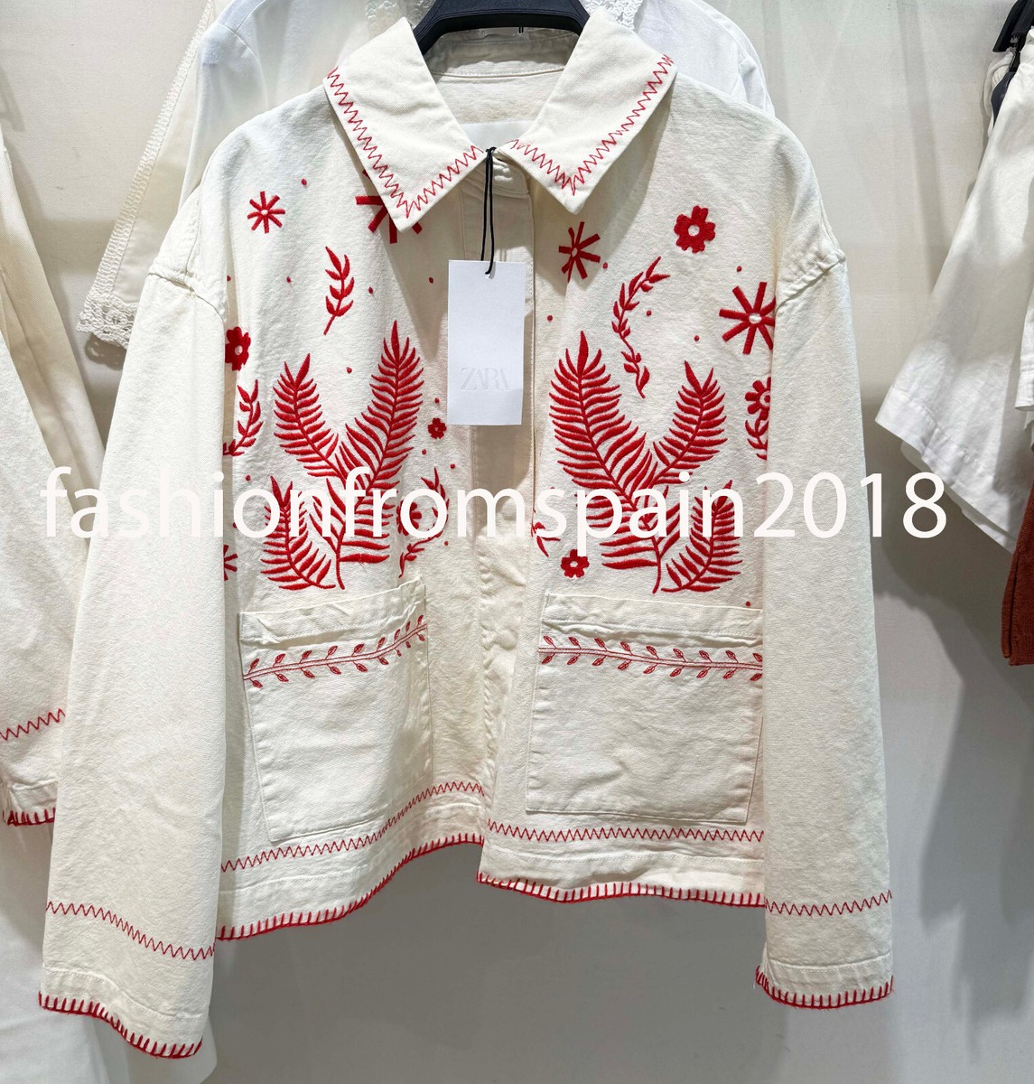 ZARA NEW WOMAN ZW COLL. EMBROIDERED OVERSHIRT JACKET OYSTER