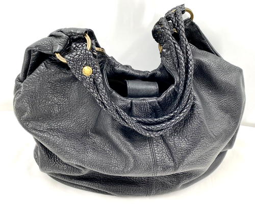 Elliott Lucca Large Black Pebble Woven Leather Hobo Handbag Shoulder Bag Purse - Picture 6 of 18