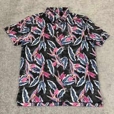 CHUBBIES Polo Shirt Mens Medium Gray Pink Blue Floral Golf Performance Stretch