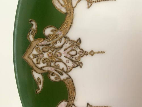 Elite Limoges France Hand Painted Plate Gold Gild Green Border - Picture 11 of 16