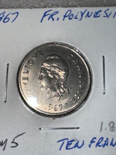 5 DIFFERENT 10 FRANC COINS from POLYNESIA (1967) - Afbeelding 2 van 12