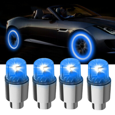 4x Car Wheel Tyre Air Valve Stem Blue LED Light Caps Cover Auto SUV Accessories