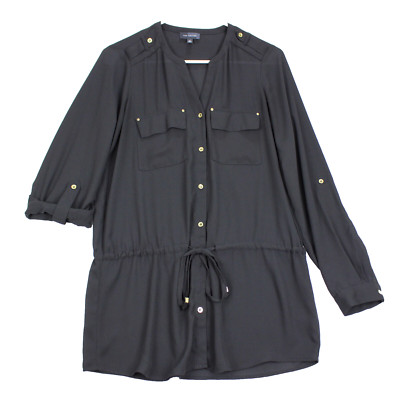The Limited Roll Tab Sheer Tunic Blouse Women's Size XS Tie Waist Solid Black