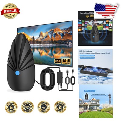Ultra-Slim HDTV Antenna with Smart IC Chip - 1200+ Miles Range HD Reception
