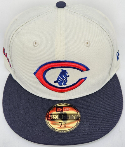 Chicago Cubs New Era Chrome Cooperstown Logo 7 3/8 Fitted Hat 59Fifty Cap 2-Tone