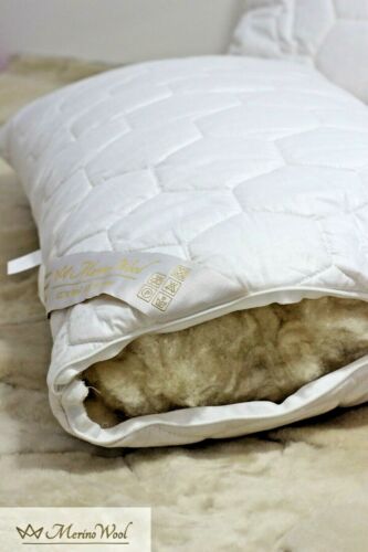 1 x Merino Wool Bed Pillow + Removable Cotton Zipped Cover 19" x 29" Ideal Gif - Picture 1 of 4