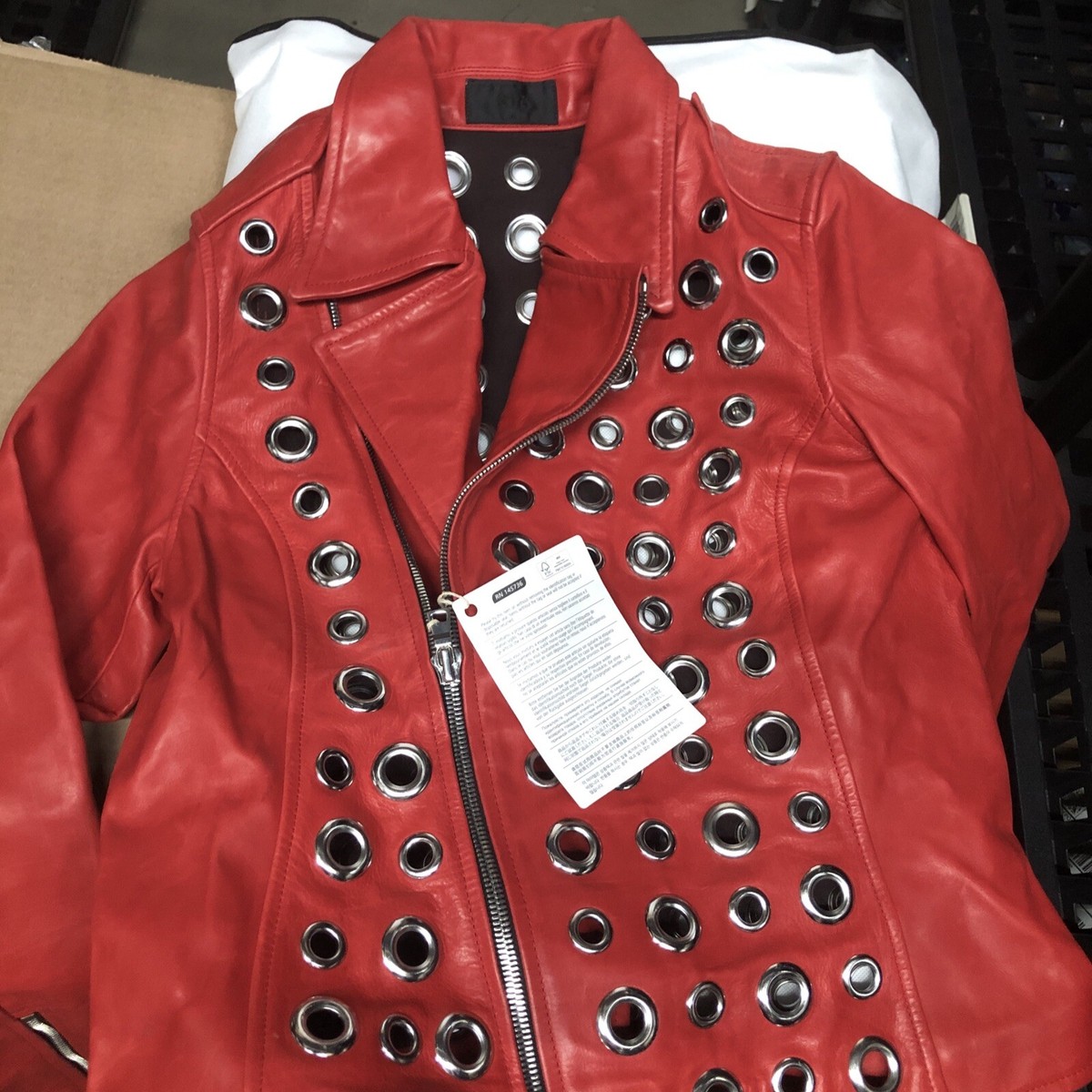 RTA CLEO EYELET EMBELLISHED LEATHER BIKER JACKET size M 100
