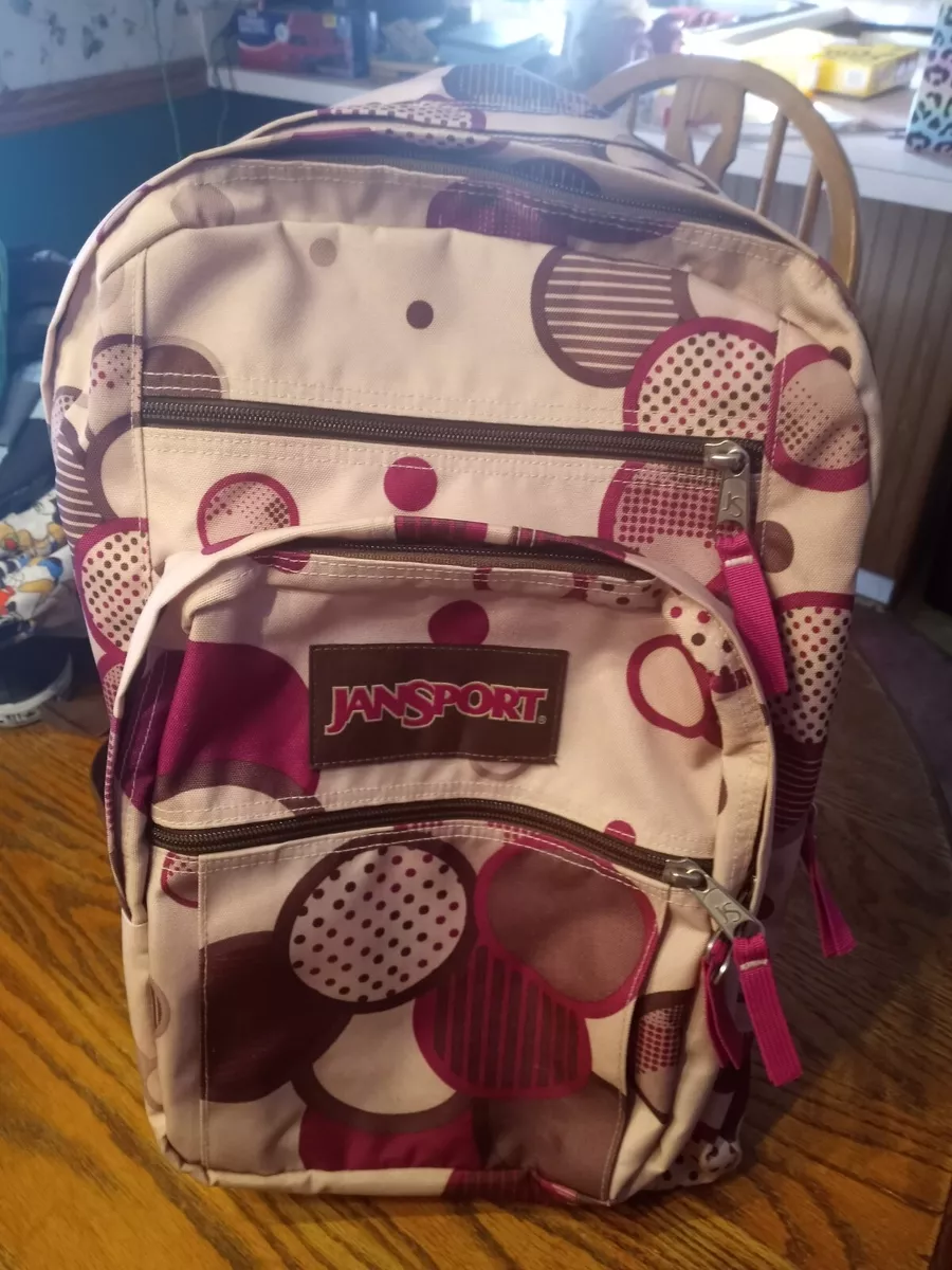 JanSport Big Student Backpack brown tan pink bubbles poka dots | eBay