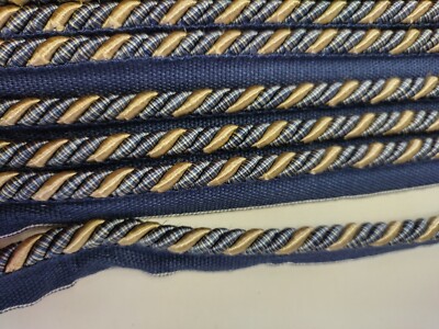 7.5 yards in 2 pieces Conso 3 and 4.5 yards rope trim with lip, Blue & Taupe
