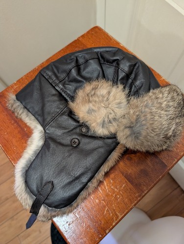 Vintage Aviator Trapper Rabbit Fur & Leather Hat Size L - Picture 8 of 15