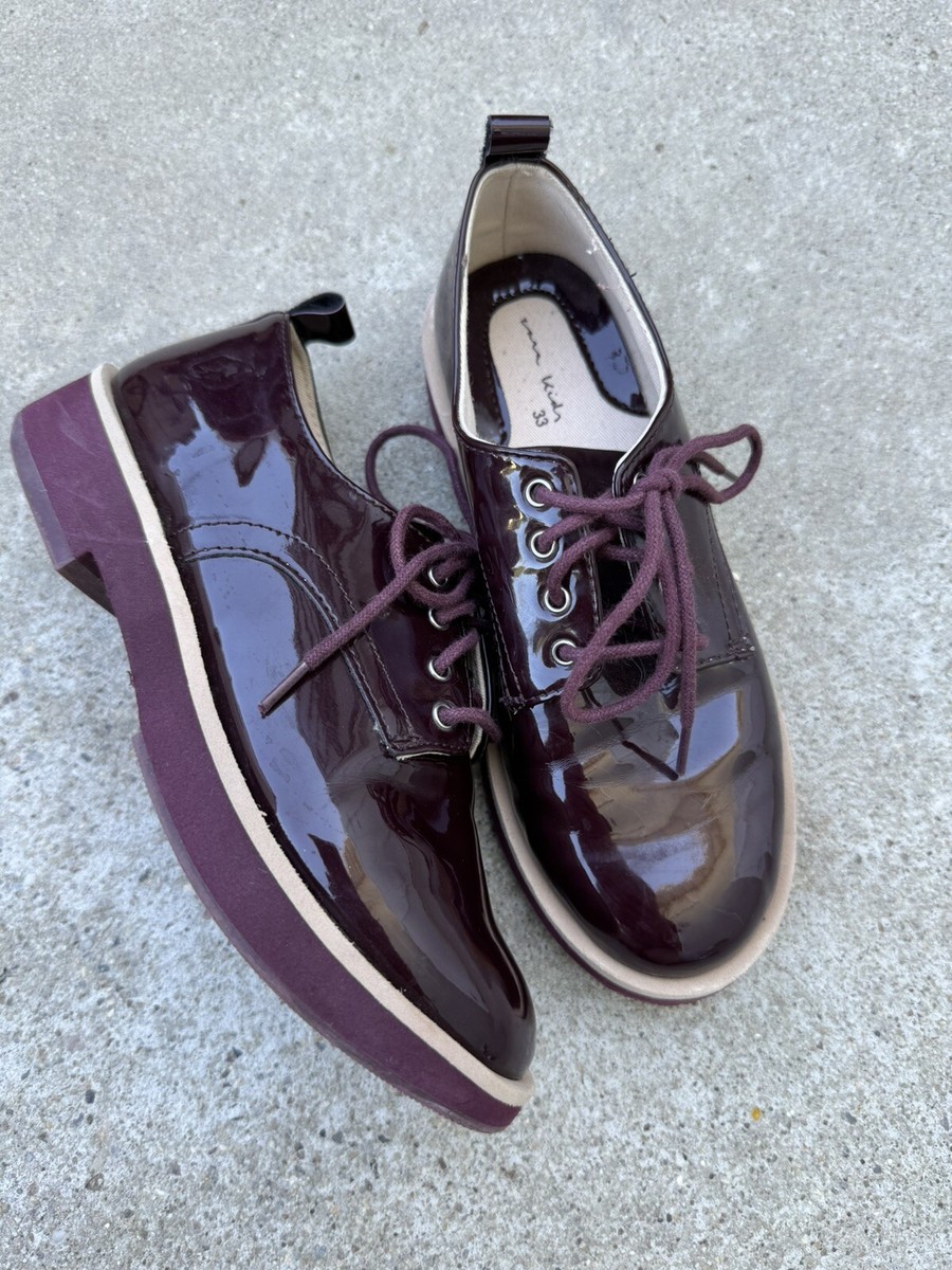ZARA Girls Burgundy Patent Leather Oxford Loafer Shoe Size