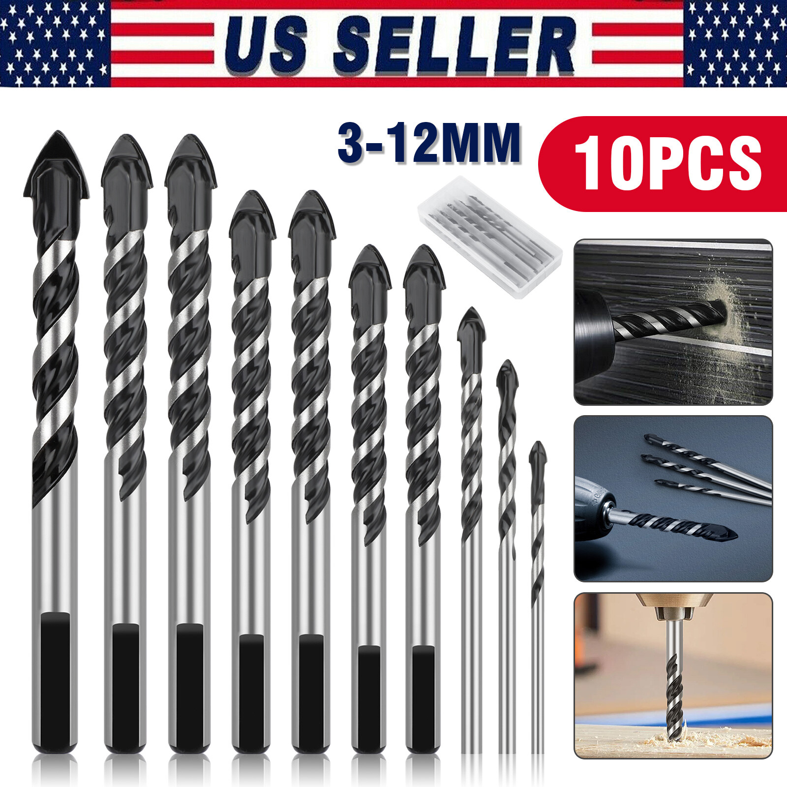 EEEkit 10pcs Professional Drill Bit Set 3-12mm for Concrete Masonry Concrete Glass Wood