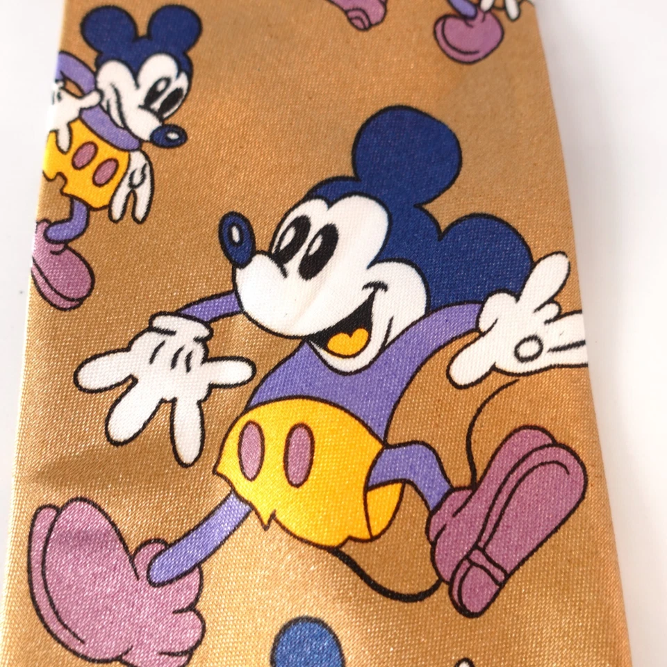 Corbata Preppy Para Hombres Camel Satinado Mickey Mouse Dibujos Animados Brillante Novedad SIMON Foto 4 de 4