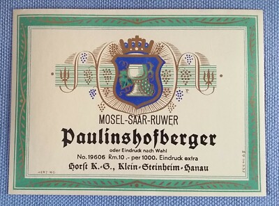 Old Wine Label Sample Label Label Paulinshofberger Mosel Saar Design