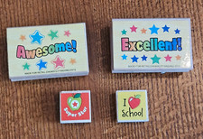 Lot of 4 Wooden Rubber Stamps School Teacher Awesome Excellent Super Star