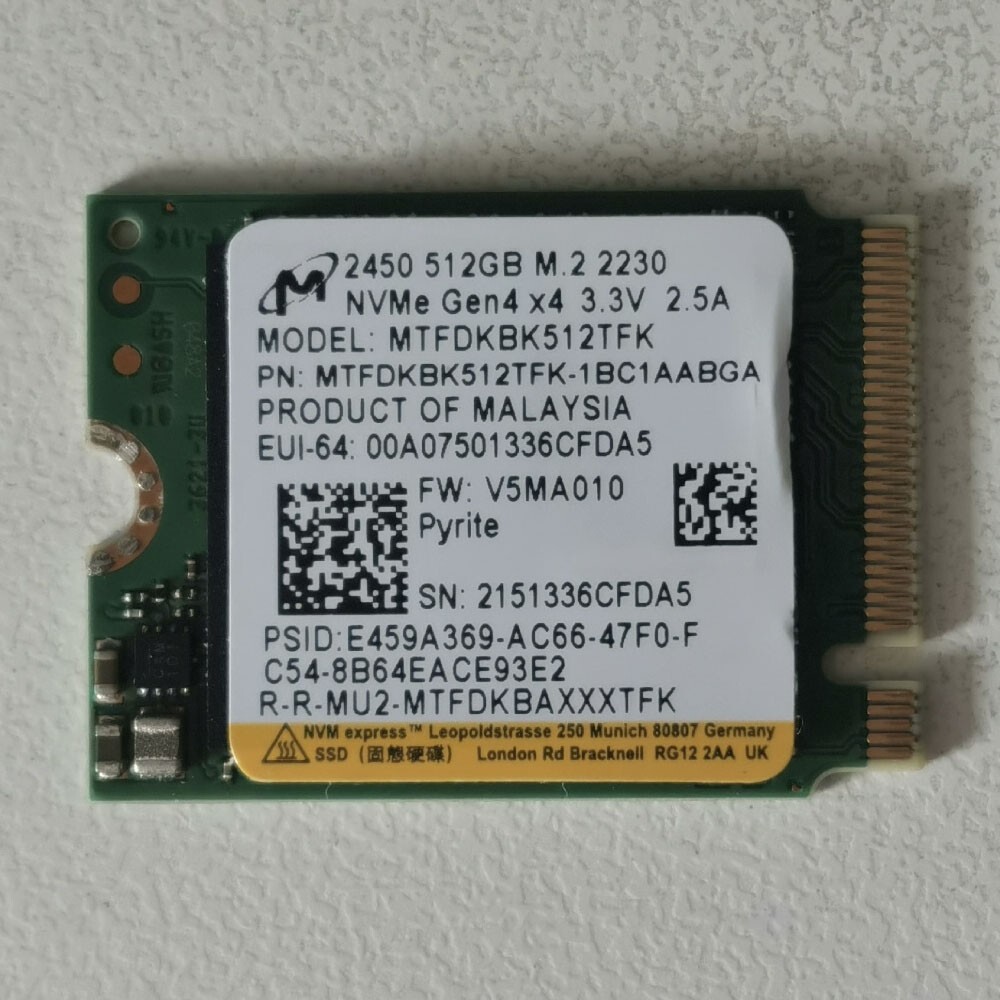 Micron 2450 512GB M.2 2230 SSD NVMe PCIe 4.0 For Microsoft Surface