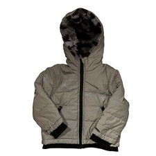 TAHARI Metallic Shimmer Gray Puffer Jacket Hooded Faux Fur Lining Boy Size 2T
