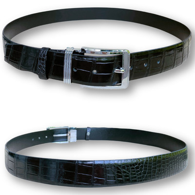 Black Real Belly Crocodile Leather Belt for Men 1.5''W Pin Buckle Handmade