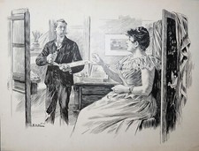 FEDERZEICHNUNG TUSCHE CARL ZOPF BEIM PORTRÄT MALER KÜNSTLER ARTIST MÜNCHEN 1900