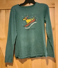 Women Size S Life Is Good Dog On Sled Sledding Long-Sleeve Shirt Top Crusher