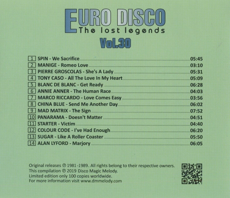 Euro Disco - The Lost Legends Vol. 30, Limited Edition, Numbered, CD  RAR !!! - Bild 2 von 3