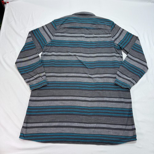 Patagonia Flannel Dress Womens Large Heywood Pinyon Gray Green Striped Pockets - Picture 3 of 10