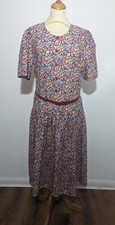 Vintage St Michael Belt Pleated Floral Short Sleeve Tea Dress Multi Uk 14 Eu 42 