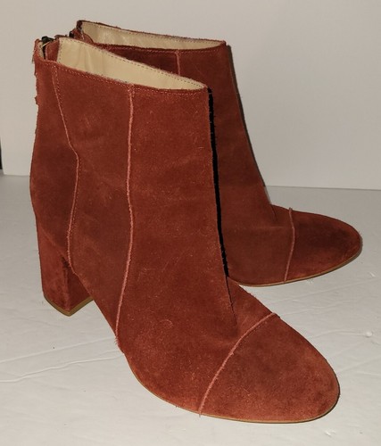 ABLE Anthropologie brick Red Rust Suede Back Zip Block Heel Ankle Boots 8.5