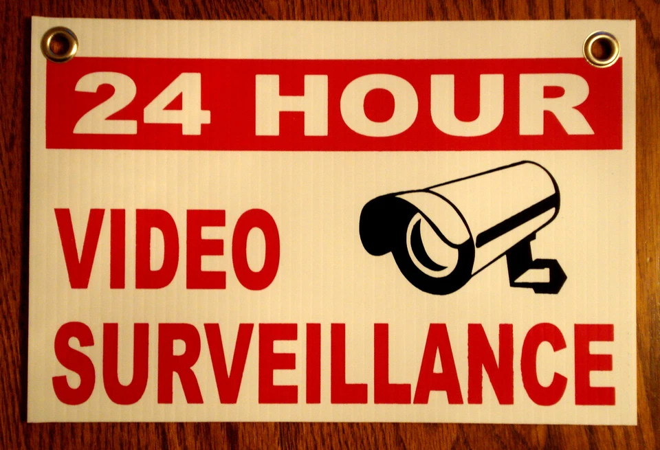 HARRINGTON SIGNS 24 HOUR VIDEO SURVEILLANCE Coroplast Outdoor SIGN 8x12 w/Grommets White NEW