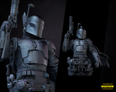 Bobba Fett Bust 3D Printed star wars three peices GREY - 9in