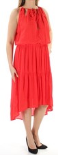 SANGRIA Womens Red Cut Out Tie Sleeveless Jewel Neck Midi Hi-Lo Dress Size: 4