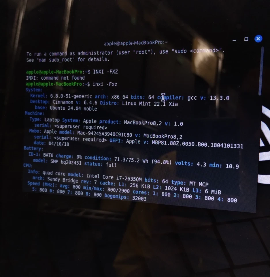 Apple MacBook Pro A1286 2011 15.4″ i7-2635QM 8GB RAM 250GB HDD Linux Mint 22.1 - Image 4 of 4