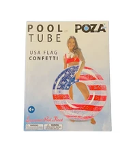 Poza USA Flag Confetti Pool Tube Luxurious Pool Float 36" x 36" x 9" NEW