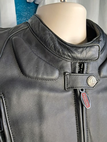 First Gear 42W Large Leather Armored Padded Motorcycle Jacket Black - Bild 6 von 19