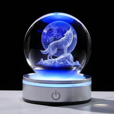 Crystal 3D Wolf 3.15In Ball Figurine Gifts for Men, Collectible Glass Animal Art