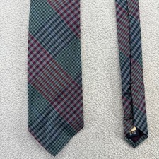 Ralph Lauren Necktie Blue Green Plaid Neck Tie Italian Silk USA Made Check 90s