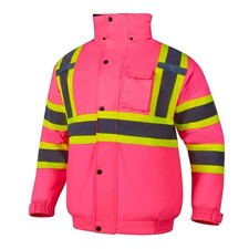 Hi Vis Safety Jacket for Women Winter ANSI Waterproof Pink Reflective Rain Bo...