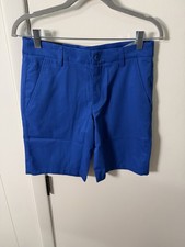 Under Armour Boys Blue Polyester Chino Shorts Flat Front Button Logo Pocket YL