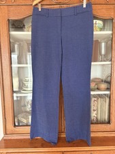 ANN TAYLOR LOFT SIZE 8 JULIE TROUSER NAVY BLUE LINEN BLEND FLAT FRONT RAW HEM!